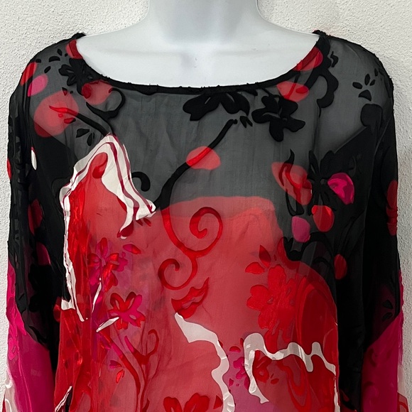 Chico's Vibrant Red and Black Sheer Blouse - Picture 4 of 5